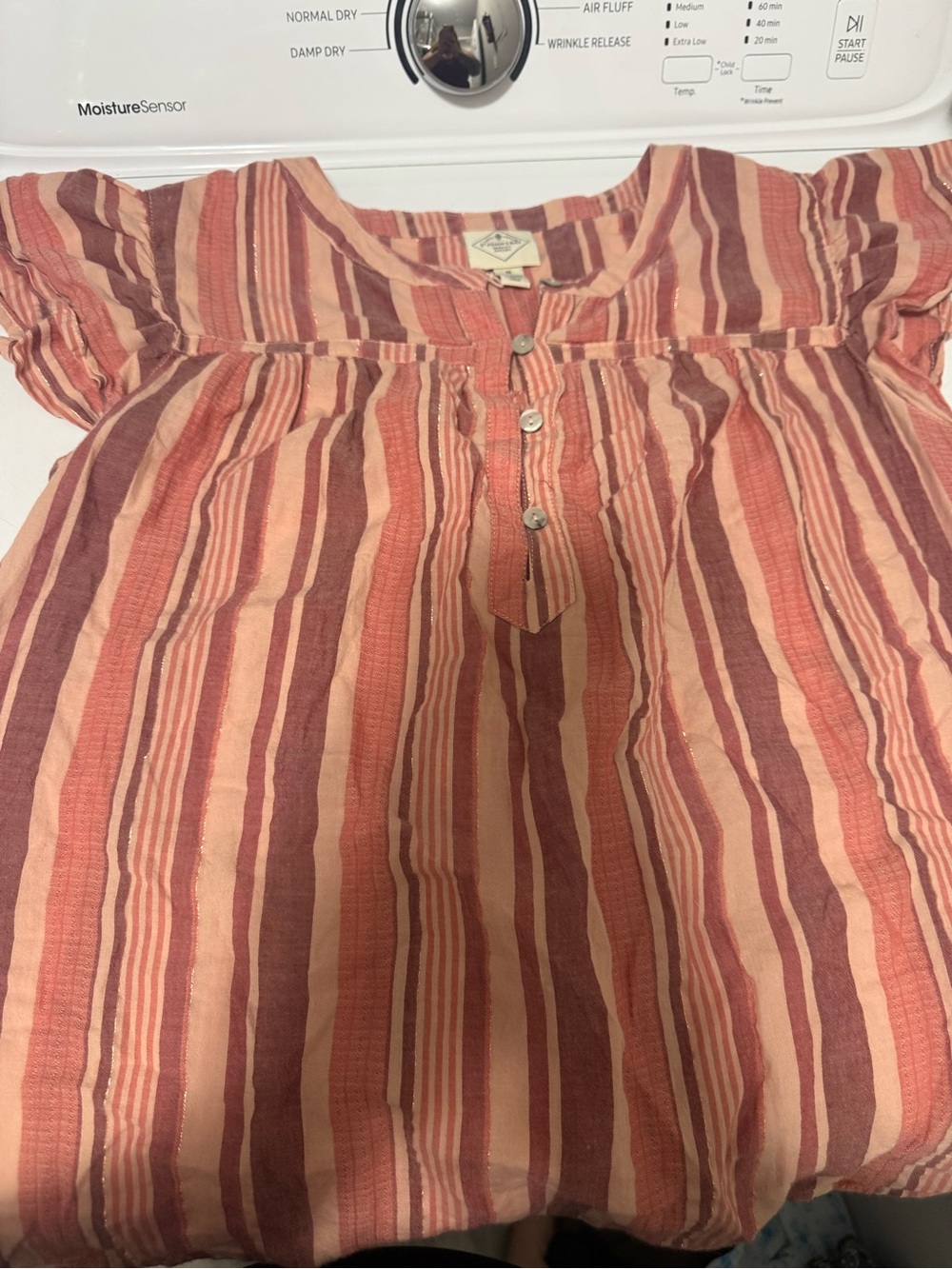 St. John's Bay Pink & Mauve Striped Short-Sleeve Peasant Blouse